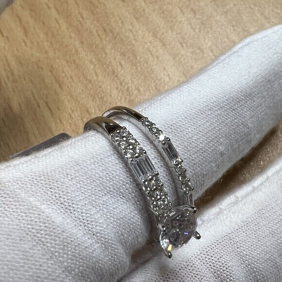 TG 925 Sterling Silver Cubic Zirconia Double Ring Women's Size‎ 8 Rhodium Finish - Picture 10 of 16